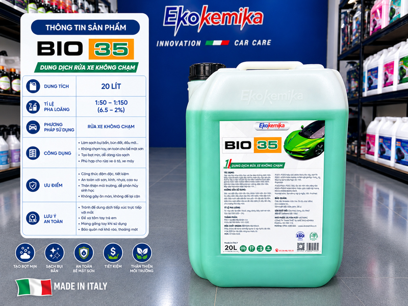 Dung dịch rửa xe không chạm Ekokemika BIO35 loại bỏ vết bẩn nhanh chóng